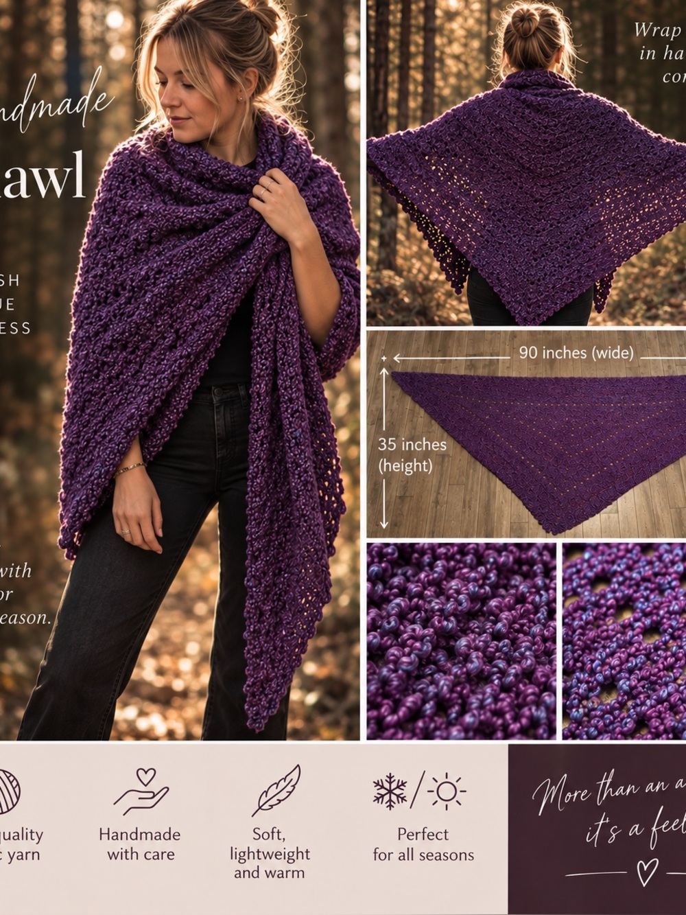 Handmade Oversized Purple Shawl | One-of-a-Kind Cozy Wrap